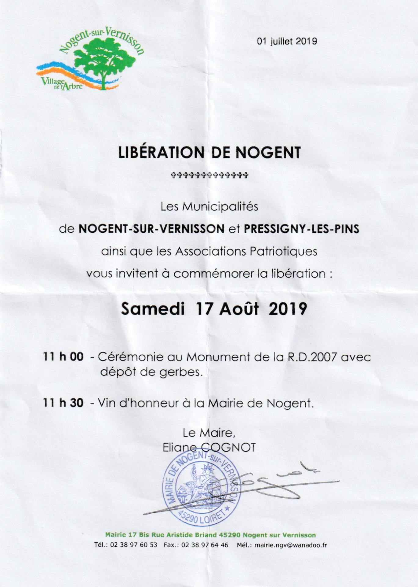 Ceremonie du 17 aout a nogent